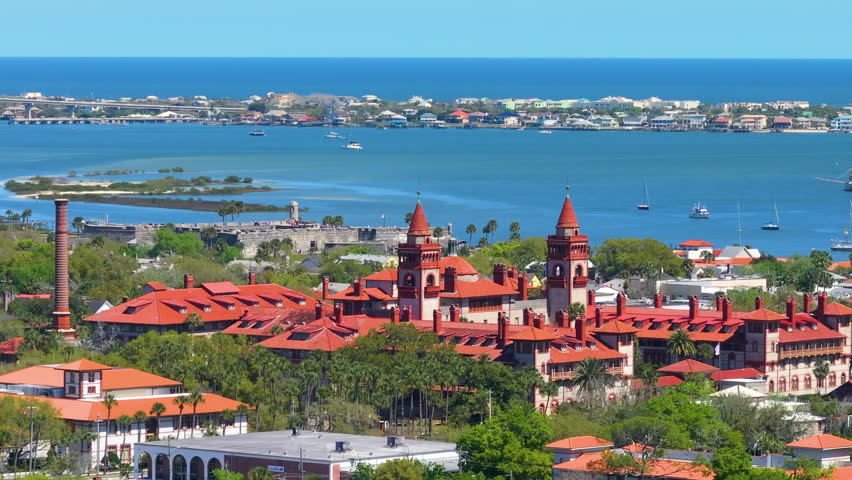 St Augustine, Florida. Historic old Flagler College and American architecture of historical city. USA Southern cityscape.