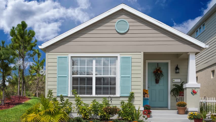 Stunning 3D Front House Architecural Visualization of single story small family house with 01 bedroom and garage space outdoor seating landscaping