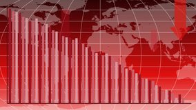 Red bar graph drops sharply over world map background, emphasizing financial decline and crisis visually - Powered by Shutterstock - Get 15% off with code: PIKWIZARD15