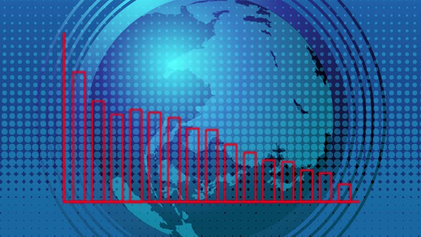 Red bar graph animates over stylized blue globe with digital grid, smooth transitions, modern style - Powered by Shutterstock - Get 15% off with code: PIKWIZARD15