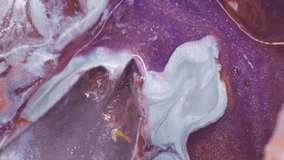 Vertical video. Paint spill. Frost background. Blur pink purple orange color sparkling white ice water floating on bright acrylic abstraction. - Powered by Shutterstock - Get 15% off with code: PIKWIZARD15
