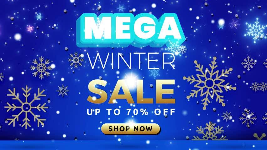 winter mega sale with motion graphic banner with snow effect