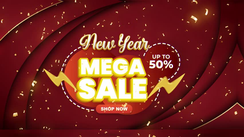 new year mega sale discount with golden sparkle effect background