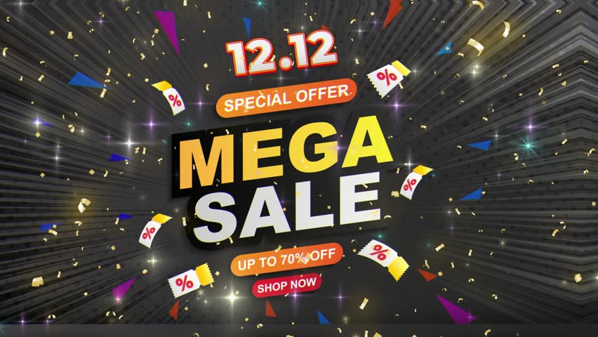 new year mega sale motion graphic animation banner with sparkle background