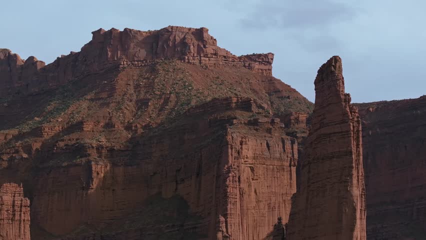 View of majestic red rock formations at Fisher Towers in Moab, Utah