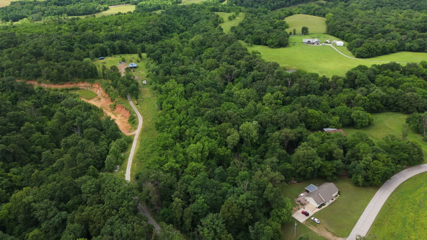 Lush Green Fields And Trees In Siloam Springs, Arkansas, United States - Drone Shot