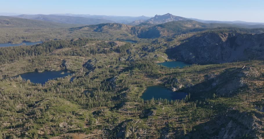 Aerial view of Lakes-Basin, California, showing stunning natural landscapes