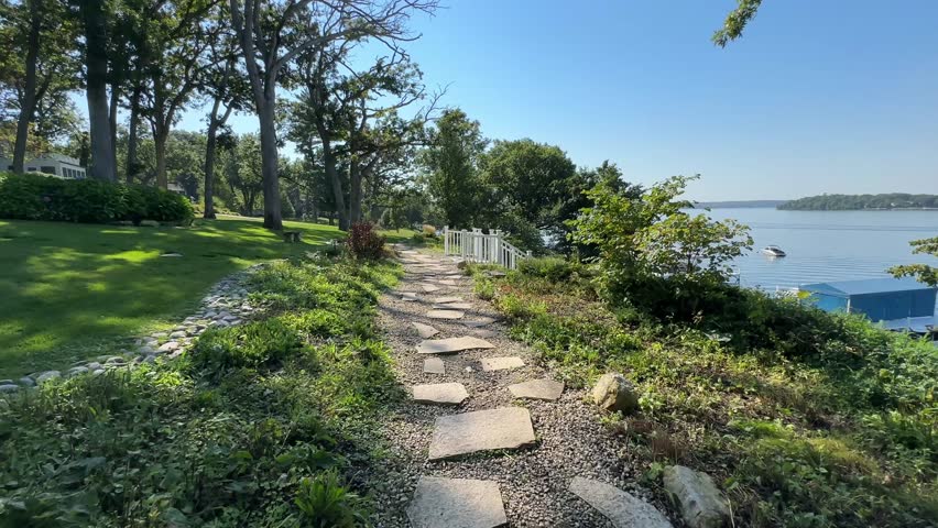 Scenic Walking Path Around Lake Geneva, Wisconsin - POV