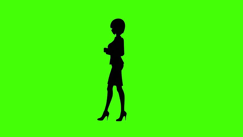 Business Woman Walking Silhouette Animation Green and White Screen Backgrounds