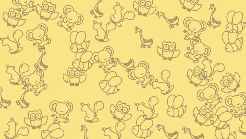 Scattered animal doodles like owls and squirrels in a playful pattern. Suitable for childrens books, stationery, and educational materials.