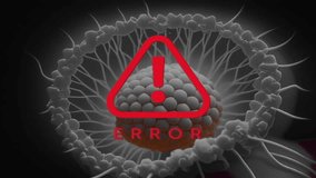 A red error warning sign with glitch effects appears over a magnified 3D rendering of a cellular organism. This conceptual animation represents biological malfunction, infection, disease, or a technol - Powered by Shutterstock - Get 15% off with code: PIKWIZARD15