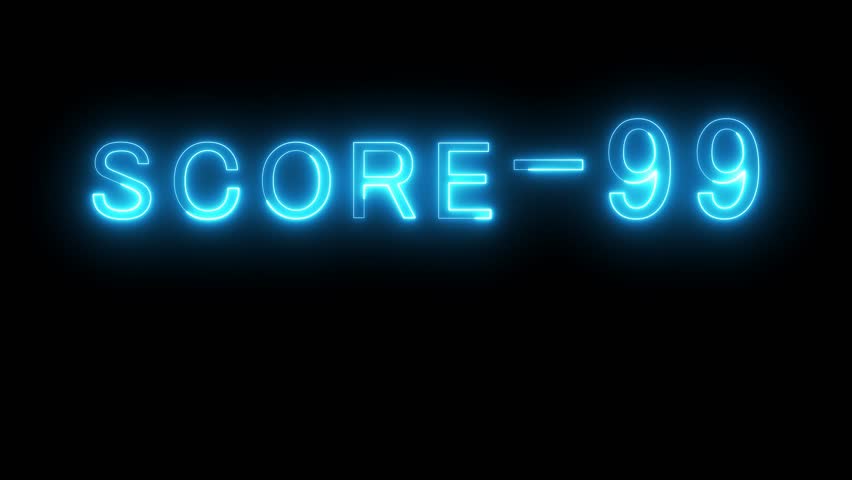 Neon level score -99 animation. Gaming level up sign animation. Neon next level.
