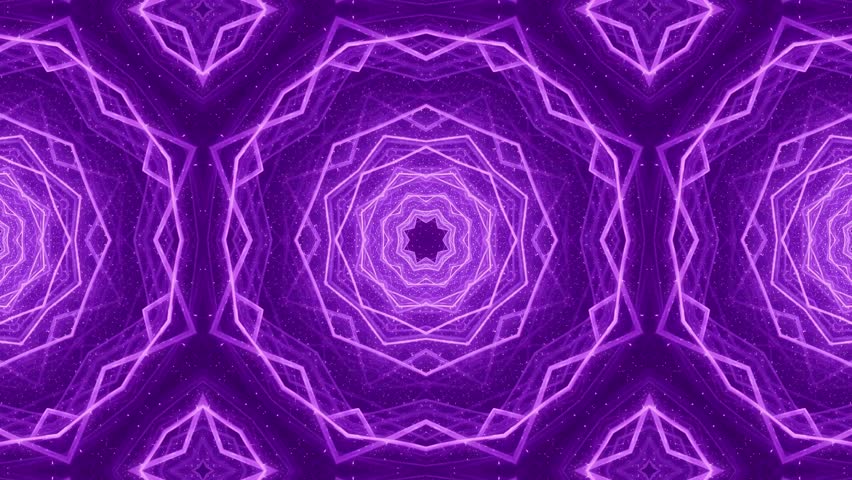Purple geometric tunnel radiating luminous lines in symmetrical formation. seamless looping 4k video background
