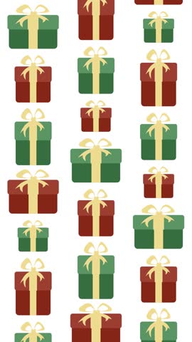 Rows of Christmas presents slide in opposite directions. Looping vertical animation for holiday shopping, sales, promotions, and social media stories.