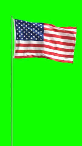Vertical video of United States flag waving seamless loop on green screen with chroma key