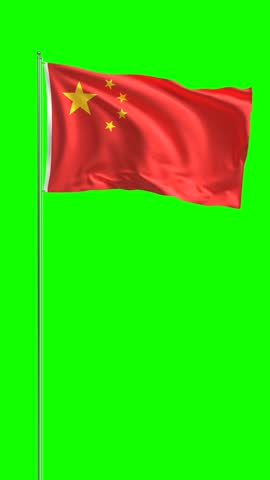 Vertical video of China flag waving seamless loop on green screen with chroma key