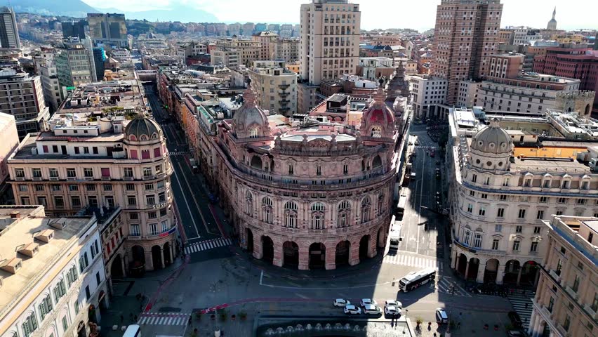 Genoa old town and Porto Antico from above on a sunny day