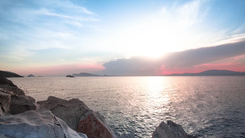 Scene Sunrise Time Lapse on Hydra island in Greece.