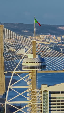 Lisbon , Nauru 7.07.2025: Aerial view of Vasco da Gama Tower Babylon 360 and Myriad hotel