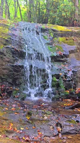 A 22 second vertical video clip of a series of small cascading waterfalls in a Newland, NC park in the Blue Ridge Mountains. High quality FullHD footage