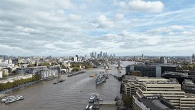 River Thames Tower bridge and HMS Belfast London UK drone,aerial 4K footage - Powered by Shutterstock - Get 15% off with code: PIKWIZARD15