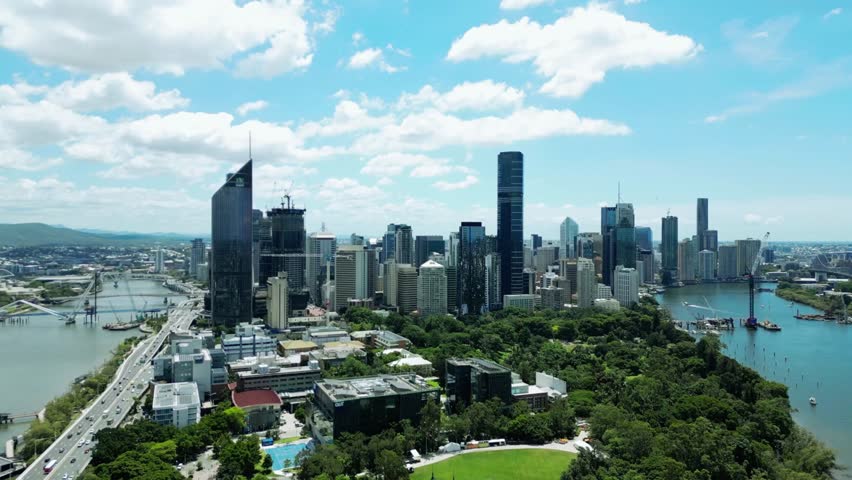 Stunning view of Brisbane, Queensland, Australia, featuring its modern skyline, riverfront, and urban beauty. Perfect for travel, tourism, cityscape, education, and architectural visuals.