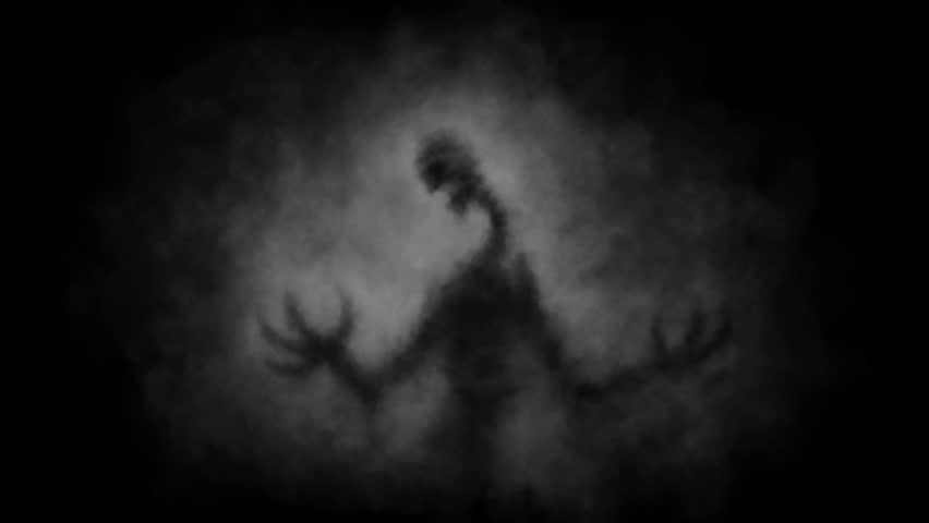 Dark horror 2D animation for Halloween. Haunted places, eerie figures, flashing lights, and ghostly shadows. Camera shake and fog effects. Scary night atmosphere. Vj loops. Black and white background.