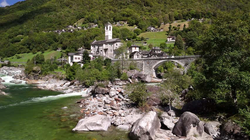 Ponte dei Salti medieval stone bridge village of Lavertezzo Verzasca Valley Switzerland