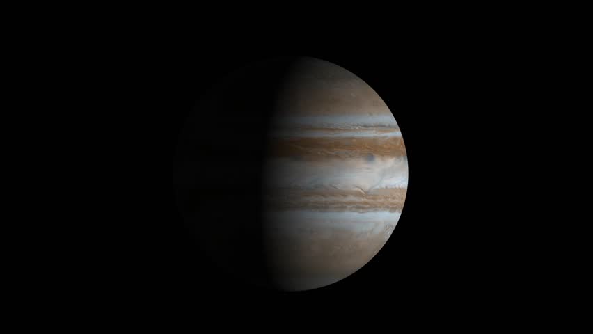 Sun and planet in space.Planet Jupiter And Ganymede Video Animation.Jupiter Day To Night 3D Animation.