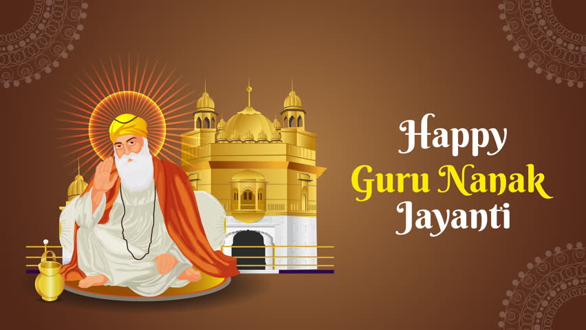 Wishing everyone a blessed Guru Nanak Jayanti. Gurpurab Festival Card. Motion Graphics of Guru Nanak and the Golden Temple.