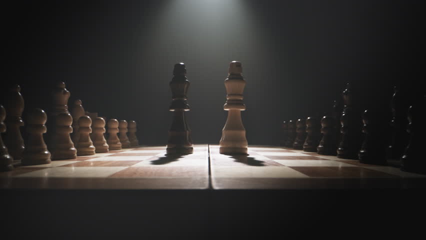 Minimal Black Background Chess Composition with Kings Centered Depicting Leadership, Decision-Making, Planning, Abstract Thinking, and Strategic Control in an Elegant Symbol of Intelligence