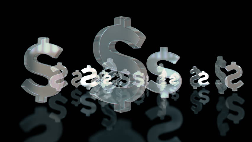 Dollar US money USD symbol glass abstract concept looped and seamless animation. Fly between 3d icons.