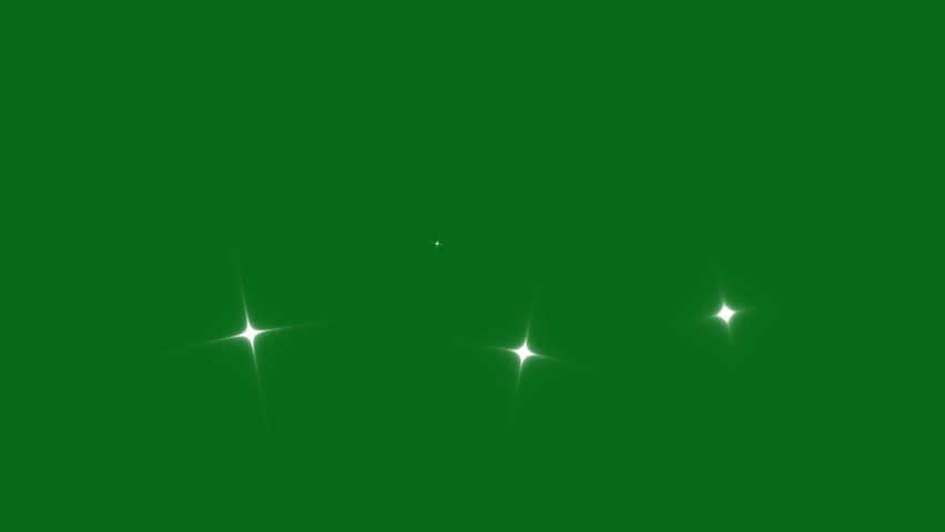 Star twinkling light animation loop, sparkling white glowing particles with flashes and dots, retro vector style stars on green screen, 4K shining overlay effect video