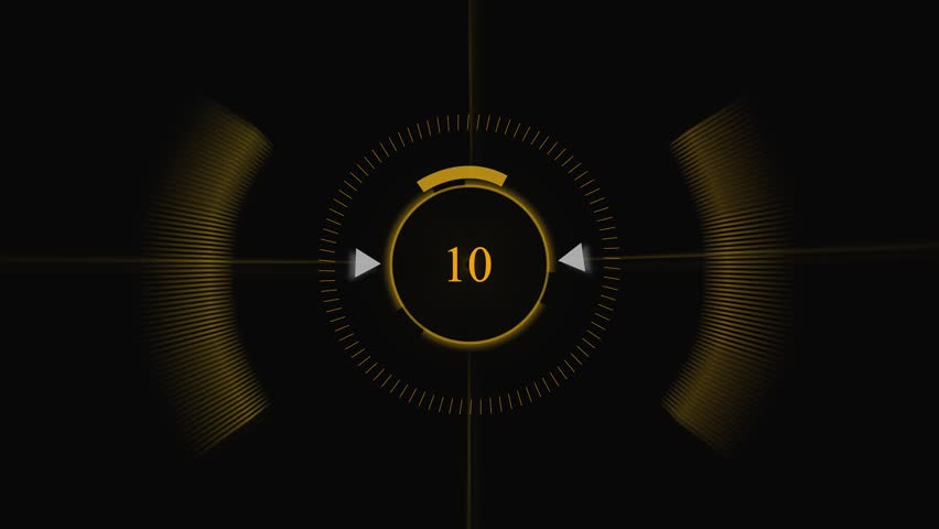 Animated abstract gold countdown 8 seconds dark background 4k loop motion graphics. Gold countdown timer animation 8 seconds hud interface sci fi 4k motion graphics.