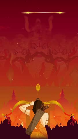 Happy Dussehra 2025 creative animation video, Happy dussehra festival celebration the tenth day. Rama killing Ravana, Burning of Ravana. Happy Dussehra!