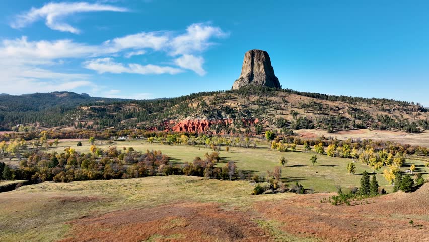 Aerial shot of the amazing Devils Tower National Monument in Wyoming.