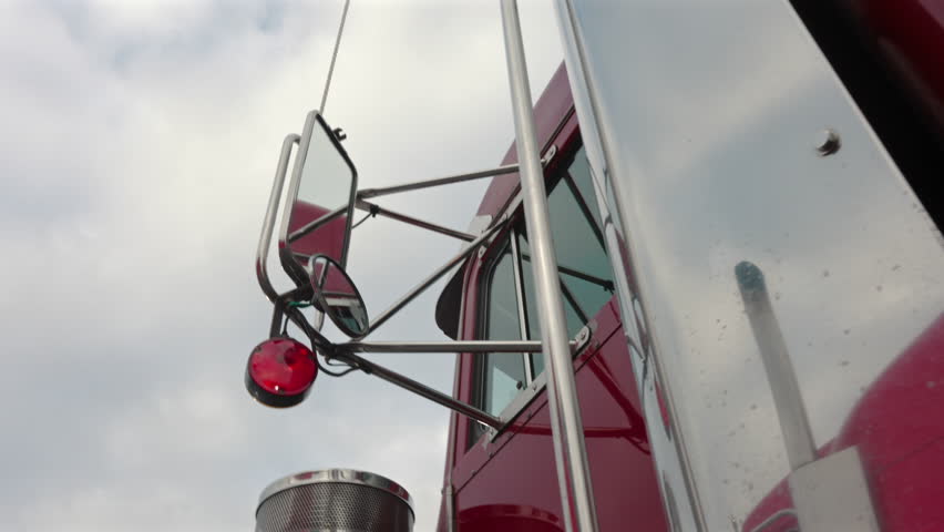 Close-up view of a red truck