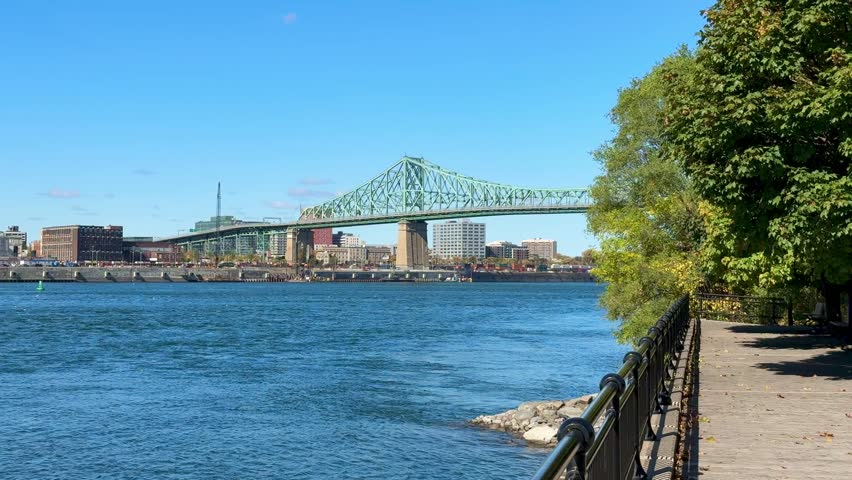 Montreal, Canada - October 08, 2025: Jacques Cartier Bridge filmed from Jean Drapeau Park.