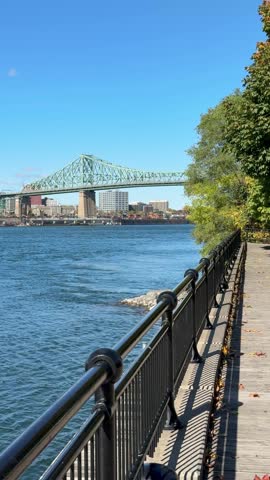 Montreal, Canada - October 08, 2025: Jacques Cartier Bridge filmed from Jean Drapeau Park.