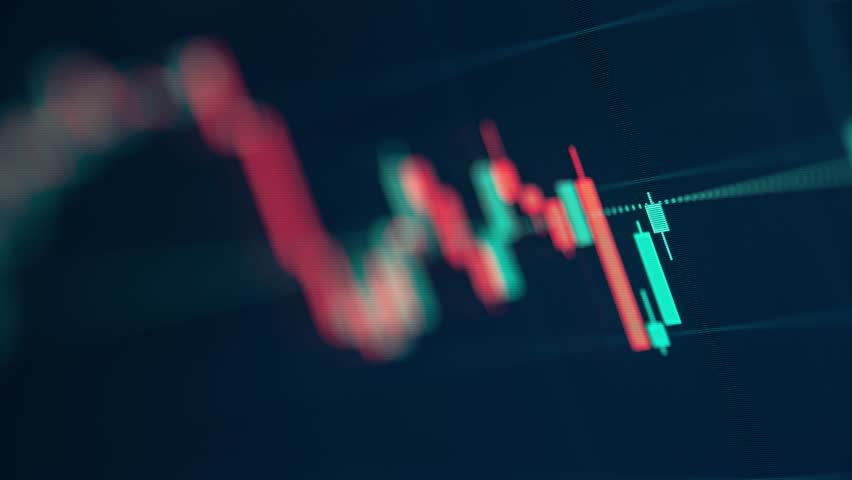 A dynamic close-up timelapse of candlestick charts rising and falling on a trading screen, reflecting market volatility and momentum