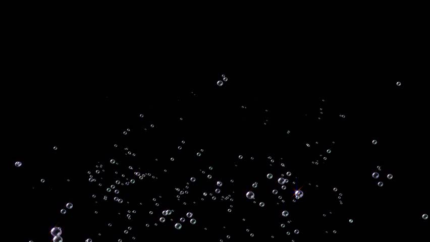 Floating water bubbles gracefully rising over black background in a 4K seamless loop. Perfect as an overlay, green screen, or alpha effect for videos, motion graphics, and visual effects projects.