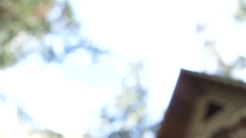 Establishing shot of an A-Frame cabin coming in to focus while panning on upper level.