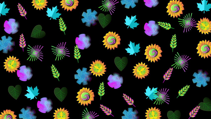 Colorful floral doodle patterns with a delightful design showcasing sunflowers, hearts, leaves, and various decorative elements	