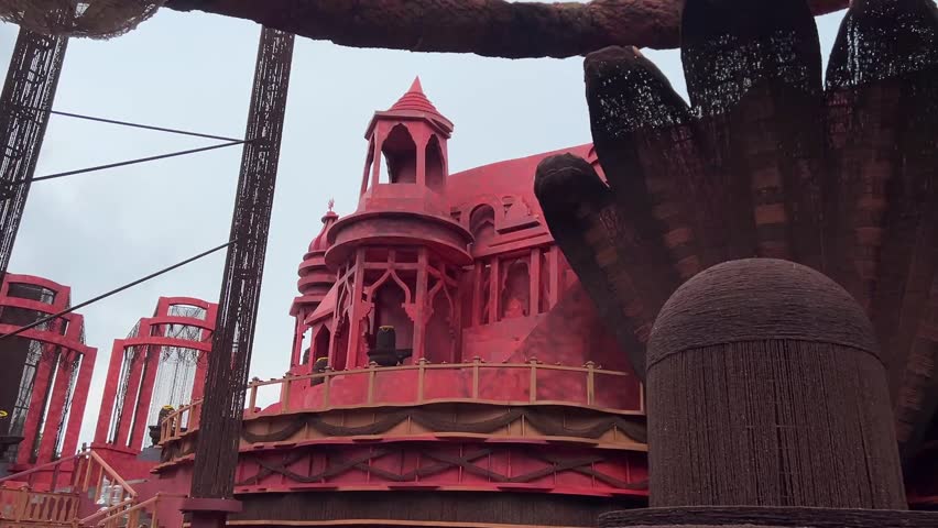 Giant Shiva temple made with Rudraksha at a Durga Puja pandal in Kolkata