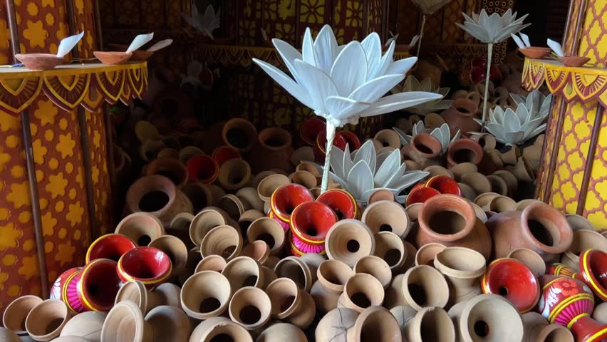 Beautiful pandal made by earthen pot in a Durga Puja pandal in Kolkata