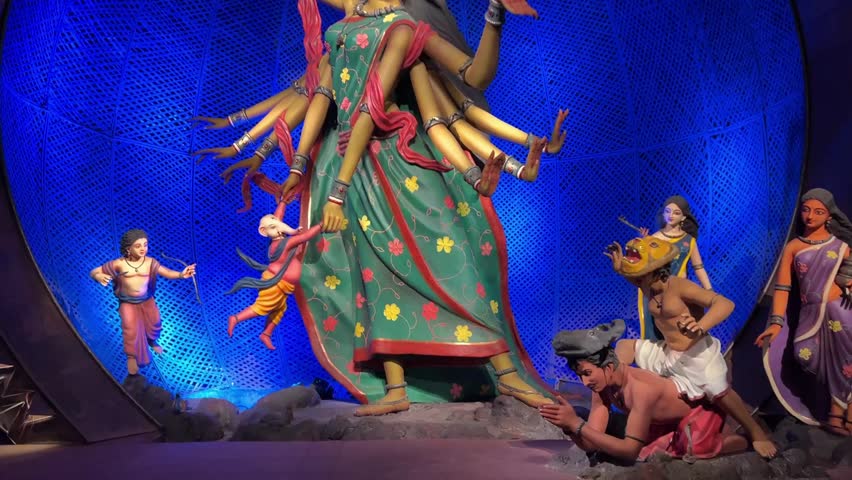 Beautiful Durga Maa idol in dancing avatar in Kolkata