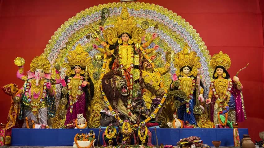 Cute Durga idol at a pandal in Kolkata in the year 2025