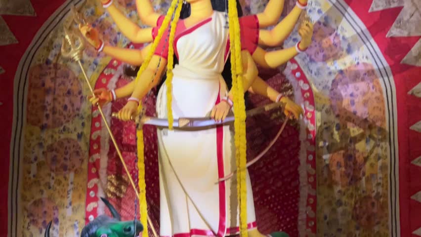 Beutiful artistic Durga Maa idol at a pandal in Kolkata in the year 2025