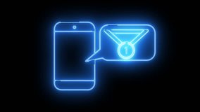 Neon phone icon with speech bubble showing a medal with number 1 against a black background - Powered by Shutterstock - Get 15% off with code: PIKWIZARD15