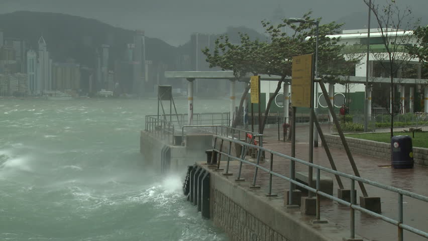 Stormy Seas Lash Waterfront During Tropical Storm - Full HD 1920x1080 30p shot